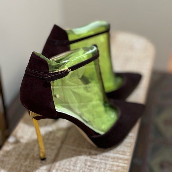 WOMENS SAM EDELMAN SMITHFIELD BURGUNDY T-STRAP CALF HAIR STILETTO HEELS 8** - Picture 4 of 4